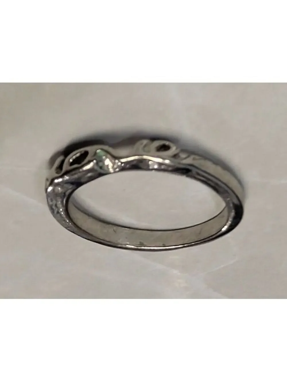 Silver Tone Love Script Band Ring Size 3.5 Classic Minimalist Boho Pinkie Midi